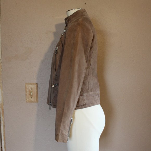 All Saints soft goat leather suede light drown stand collar jacket US-6/S UK-10 - Picture 2 of 16